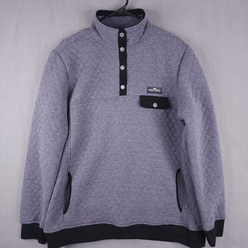 Simply Southern Quilted Pullover XL Gray Snap Mock Neck‎ Quarter Button Pocket